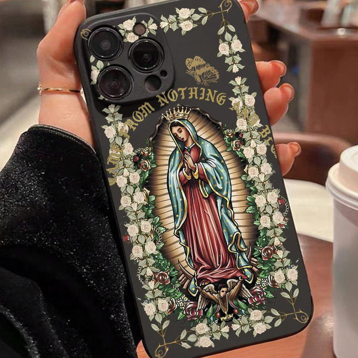 Christianartworkshop Coque de téléphone spirituelle Vierge Marie entourée de roses blanches - Noir (modèle une pièce) - iPhone 16 Pro Max - image 6