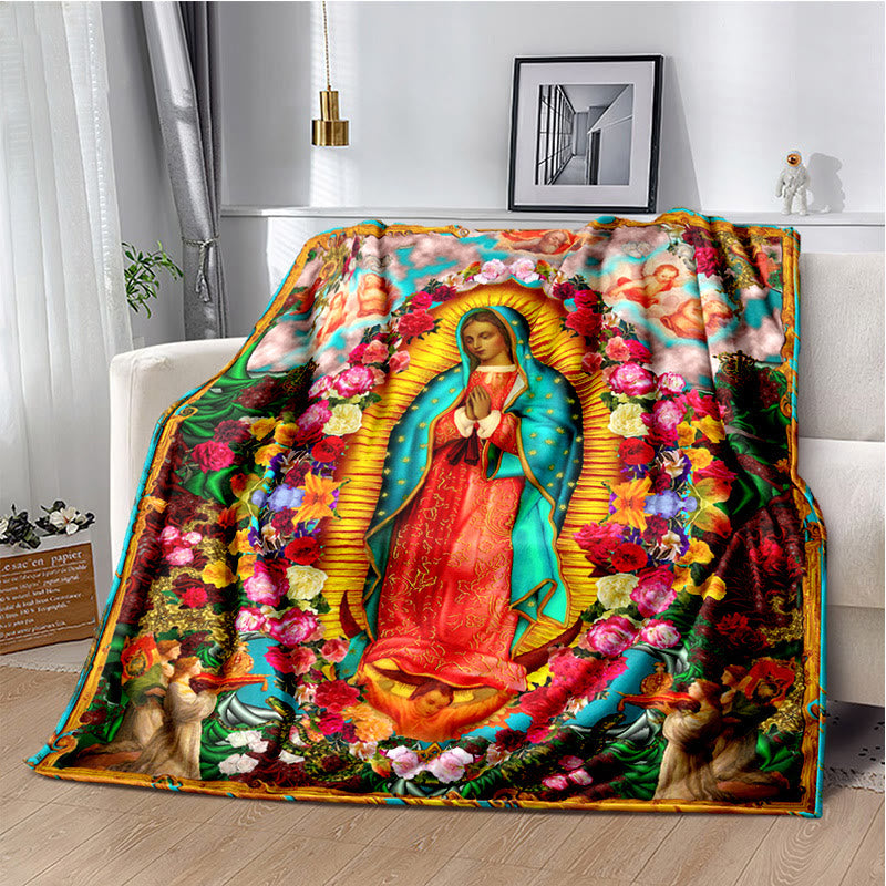 Christianartworkshop Couverture en flanelle colorée Notre-Dame de Guadalupe : Douceur et réconfort pour la chambre et le canapé - UN - 264 x 228 cm - image 0