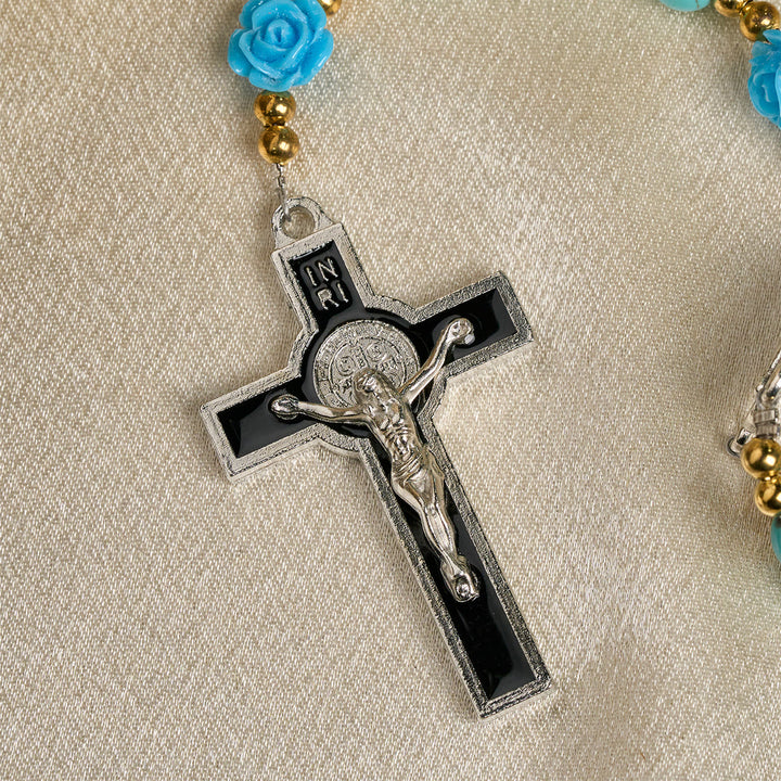 Christianartworkshop Chapelet élégant en roses rouges et bleues avec perles turquoise : béni par Notre-Dame et saint Benoît - image 17