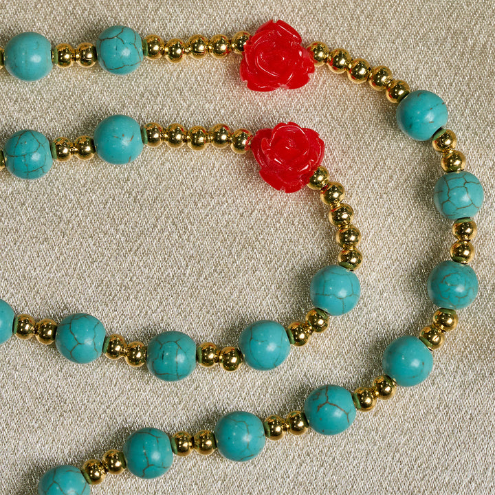 Christianartworkshop Chapelet élégant en roses rouges et bleues avec perles turquoise : béni par Notre-Dame et saint Benoît - image 9