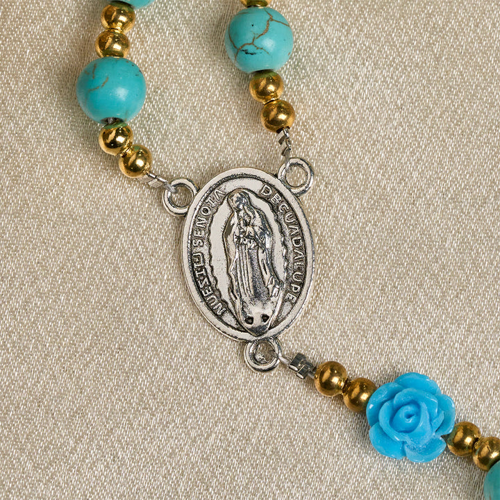 Christianartworkshop Chapelet élégant en roses rouges et bleues avec perles turquoise : béni par Notre-Dame et saint Benoît - image 18