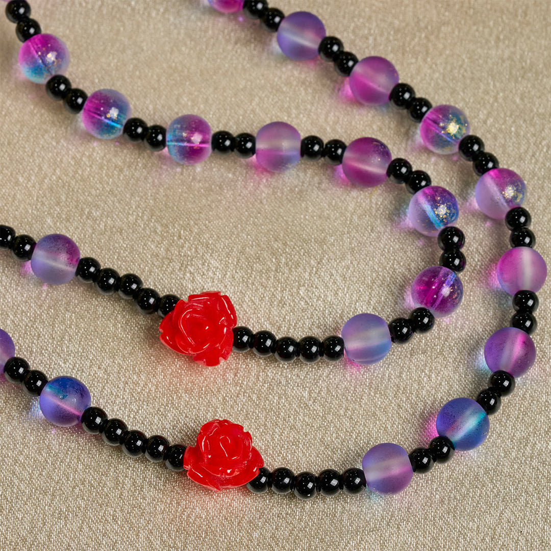 Christianartworkshop Chapelet mystique en perles violettes et bleues givrées, orné de roses rouges et d'une médaille miraculeuse bénie - image 9