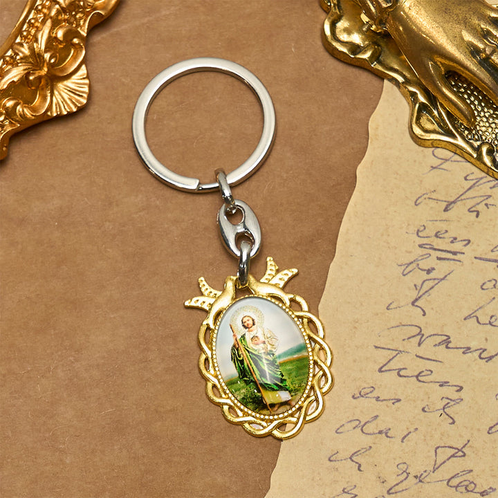 Christianartworkshop Porte-clés religieux représentant saint Jude et la colombe sainte : fidèle compagnon dans la prière - image 2