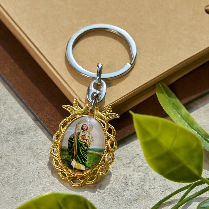 Christianartworkshop Porte-clés religieux représentant saint Jude et la colombe sainte : fidèle compagnon dans la prière - image 1