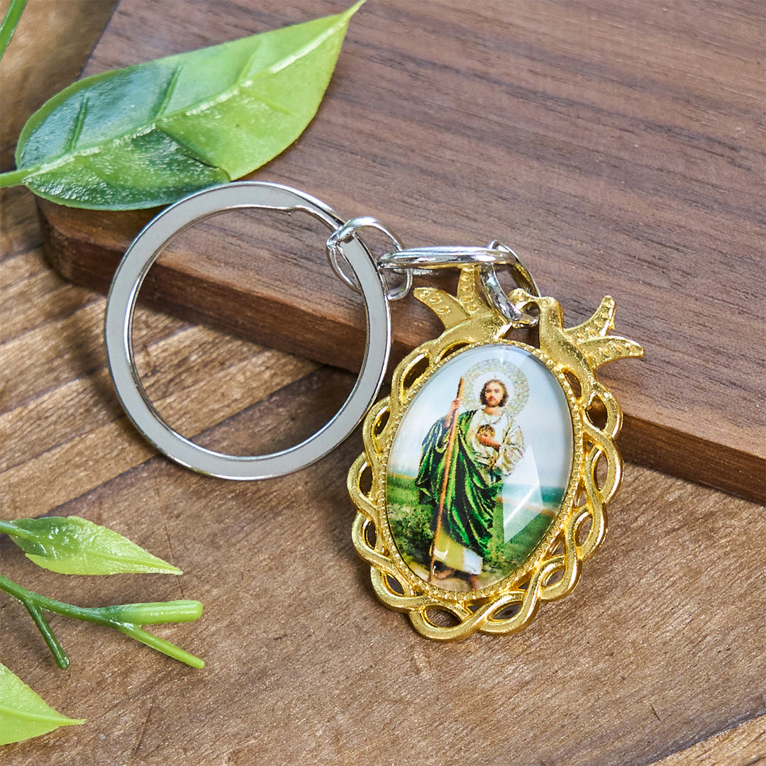 Christianartworkshop Porte-clés religieux représentant saint Jude et la colombe sainte : fidèle compagnon dans la prière - Saint Jude - image 0