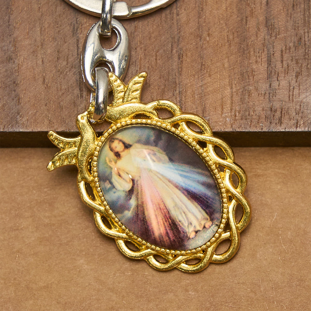 Christianartworkshop Porte-clés doré « Miséricorde Divine » avec colombe du Saint-Esprit : symbole de la grâce céleste - image 1