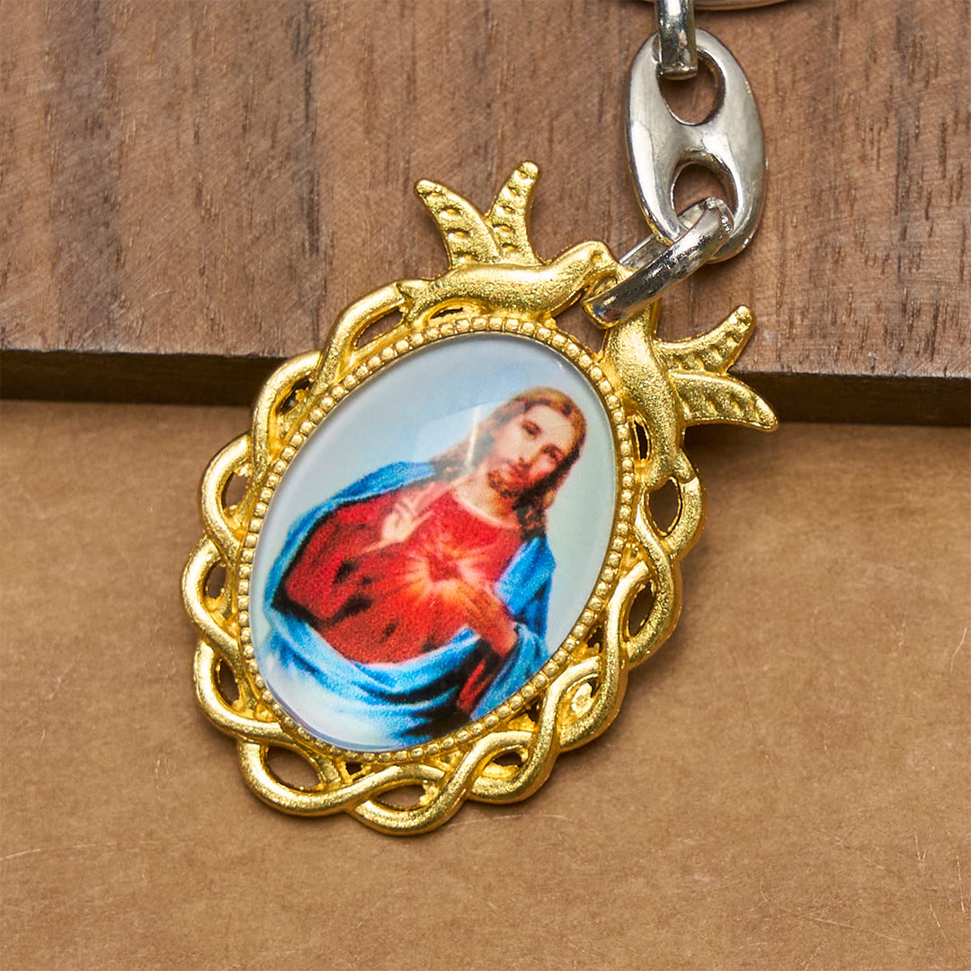 Christianartworkshop Porte-clés Fidèle Sacré-Cœur de Jésus : Colombe à cadre doré et grâce intemporelle - image 1