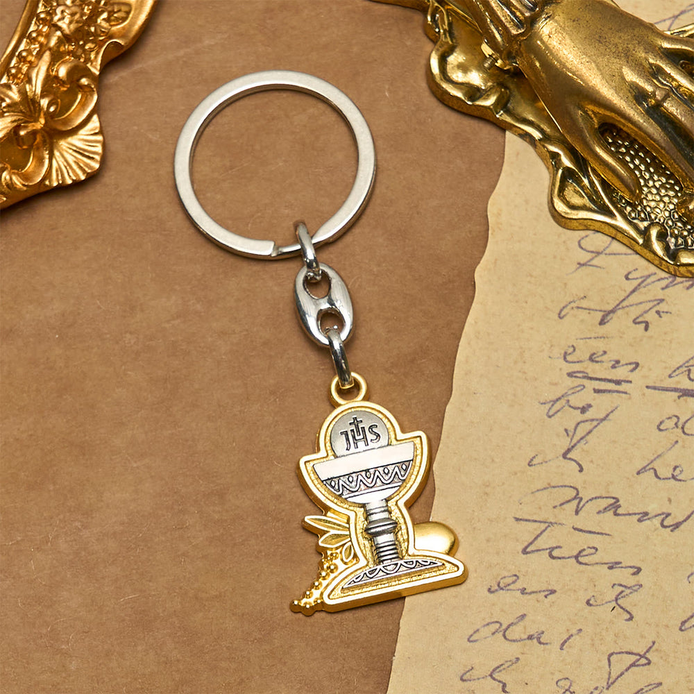 Christianartworkshop Porte-clés Calice sacré bicolore avec symbole IHS : Bénédictions empreintes de foi - image 1