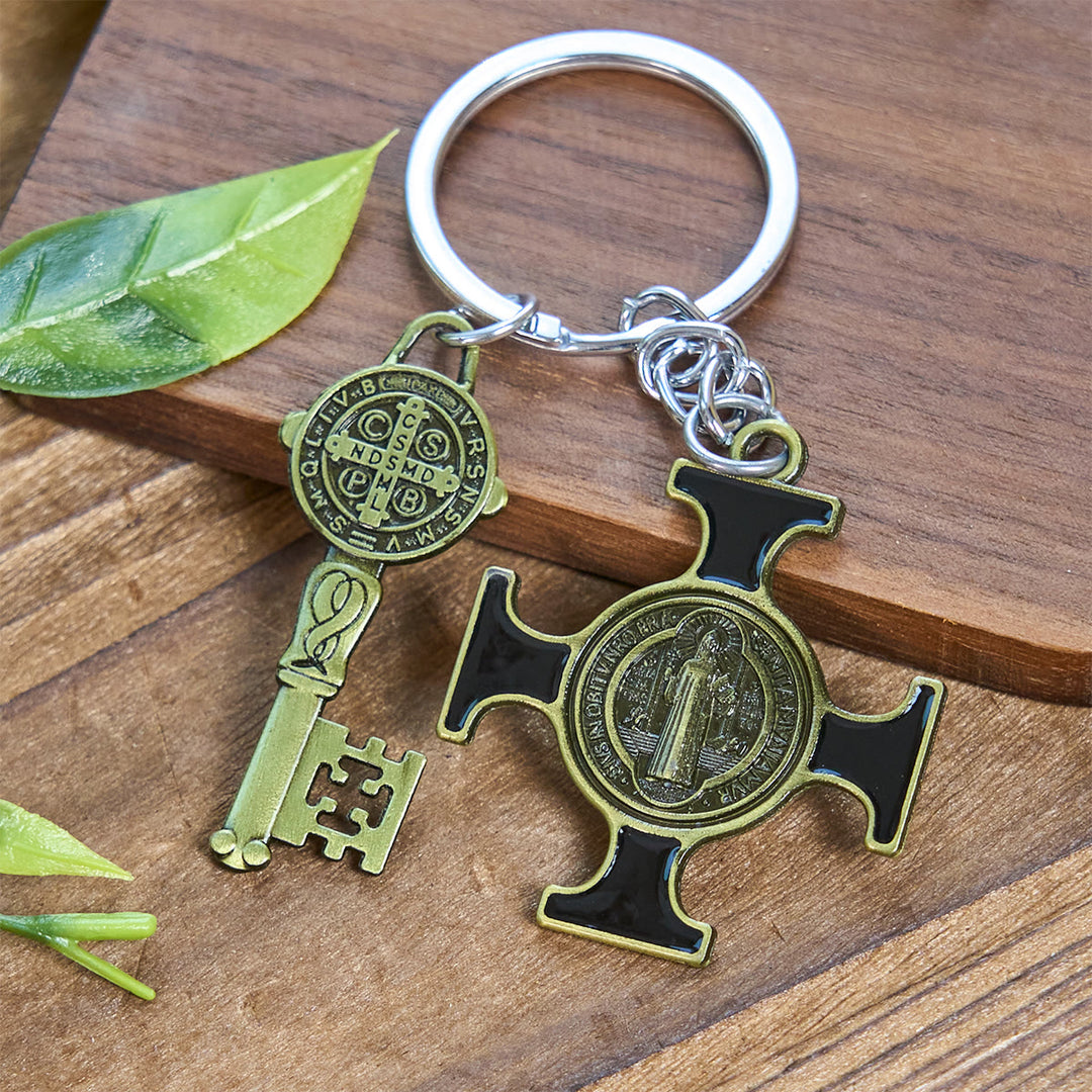 Christianartworkshop Porte-clés Saint Benoît multicolore de style vintage pour la défense spirituelle - Noir - image 0