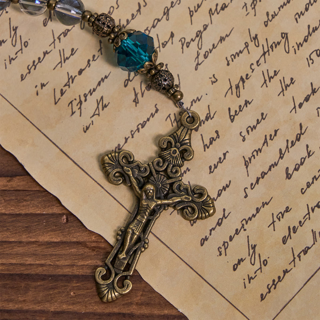 Christianartworkshop Chapelet en cristal bleu laser scintillant avec médaille miraculeuse en bronze antique - image 6