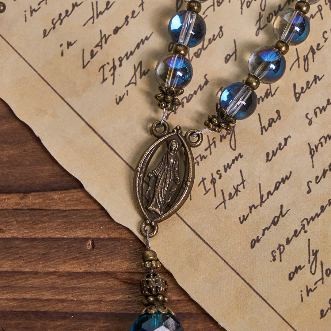 Christianartworkshop Chapelet en cristal bleu laser scintillant avec médaille miraculeuse en bronze antique - image 7