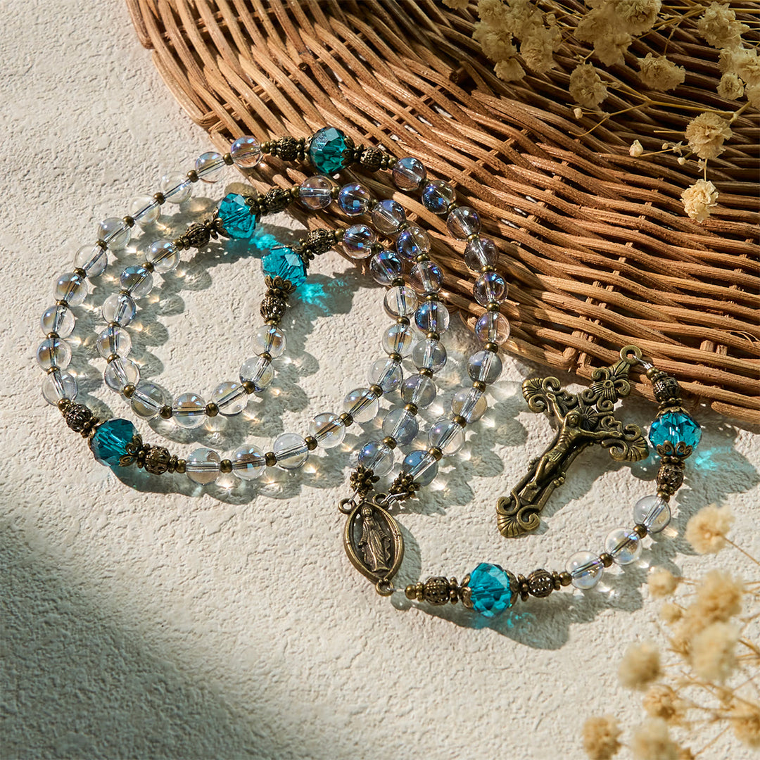 Christianartworkshop Chapelet en cristal bleu laser scintillant avec médaille miraculeuse en bronze antique - image 4