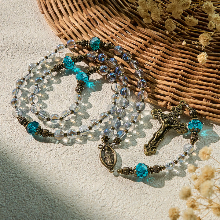 Christianartworkshop Chapelet en cristal bleu laser scintillant avec médaille miraculeuse en bronze antique - image 4