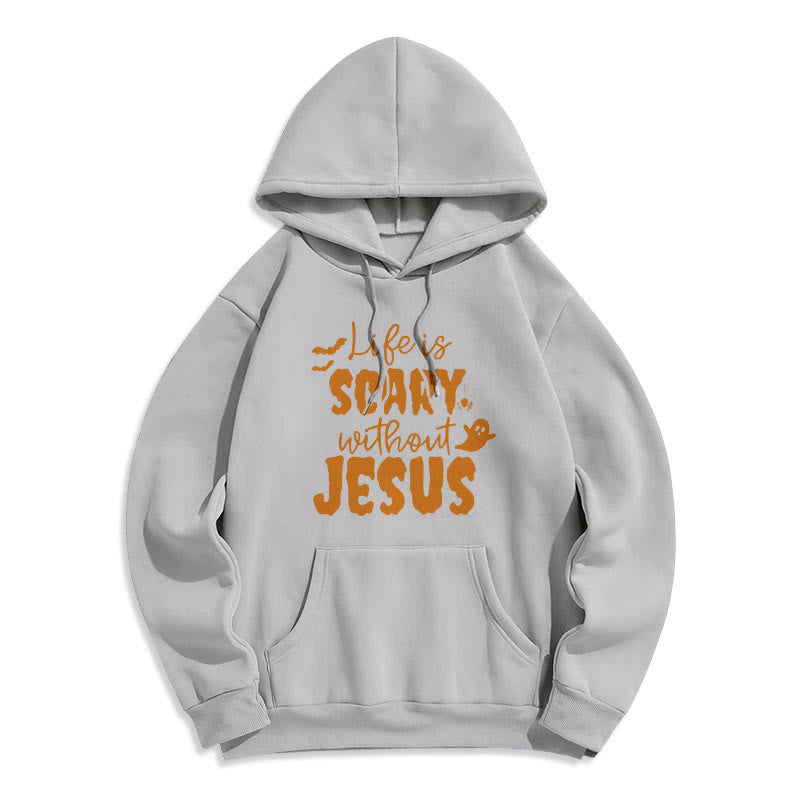 Christianartworkshop Sweat à capuche en polyester doublé polaire « La vie est effrayante sans Jésus » - Gris - 2XL - image 2