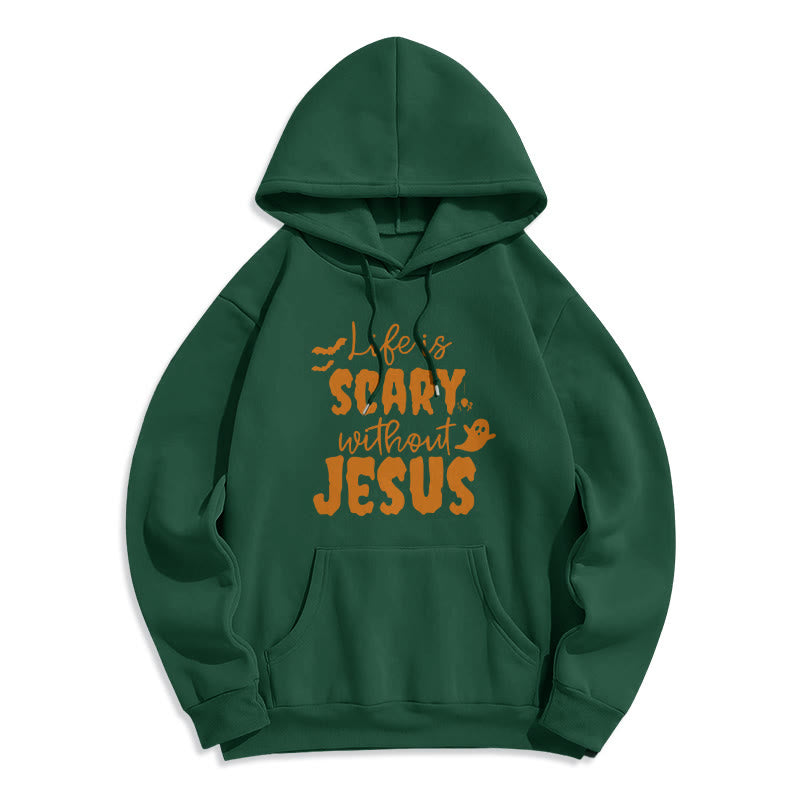 Christianartworkshop Sweat à capuche en polyester doublé polaire « La vie est effrayante sans Jésus » - Vert - 2XL - image 6