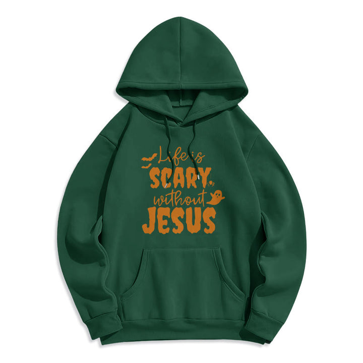 Christianartworkshop Sweat à capuche en polyester doublé polaire « La vie est effrayante sans Jésus » - Vert - 2XL - image 6
