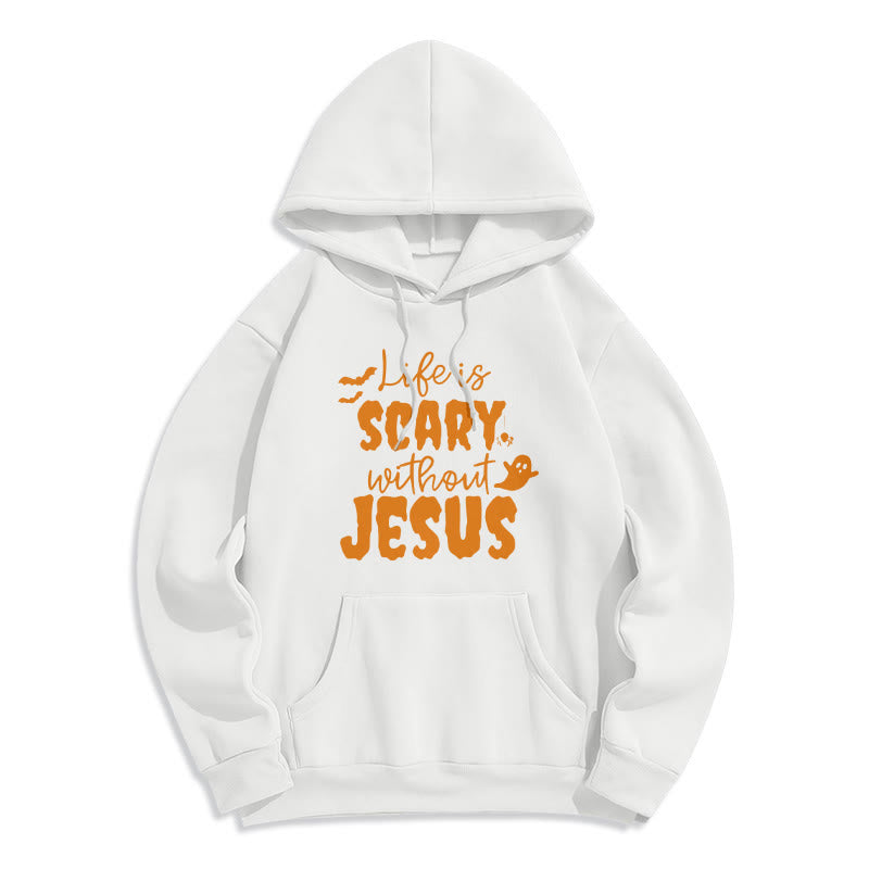Christianartworkshop Sweat à capuche en polyester doublé polaire « La vie est effrayante sans Jésus » - Blanc - 2XL - image 0