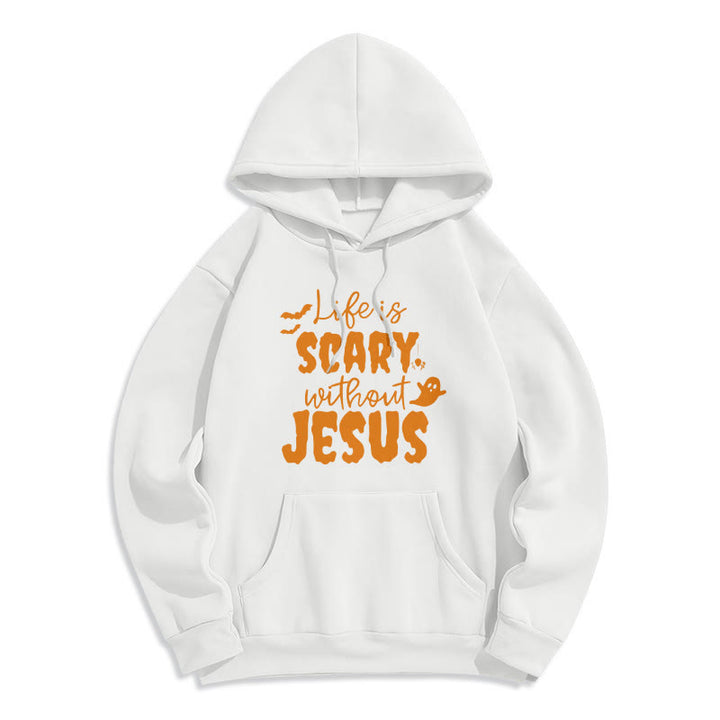 Christianartworkshop Sweat à capuche en polyester doublé polaire « La vie est effrayante sans Jésus » - Blanc - 2XL - image 0