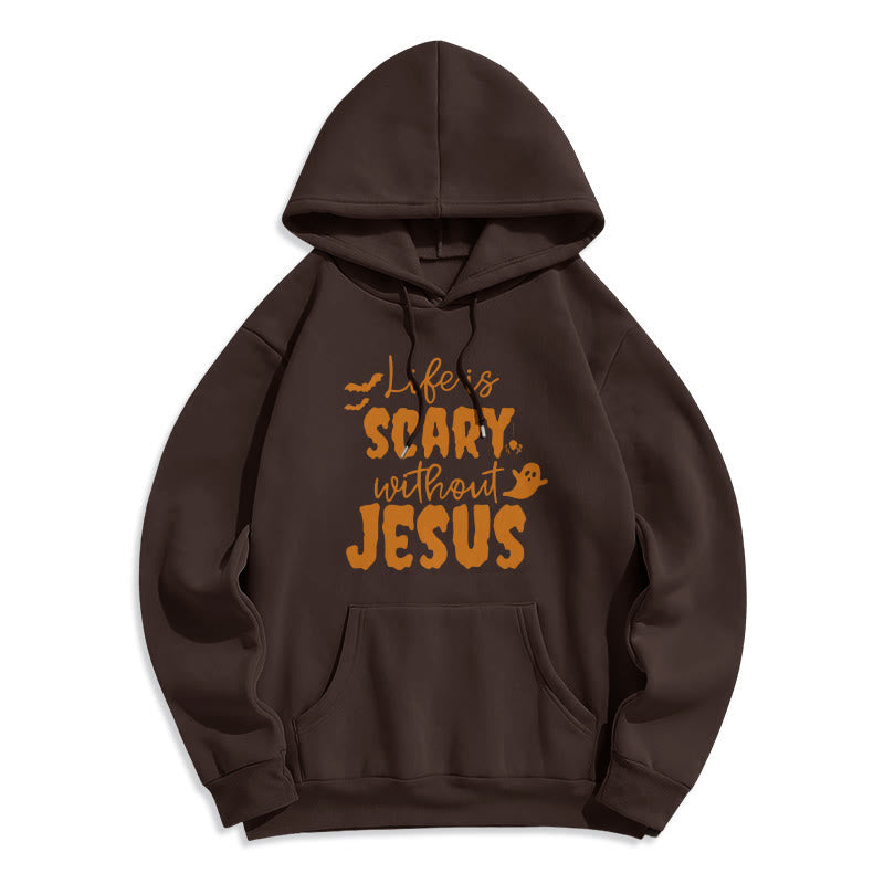 Christianartworkshop Sweat à capuche en polyester doublé polaire « La vie est effrayante sans Jésus » - Brun - 2XL - image 8