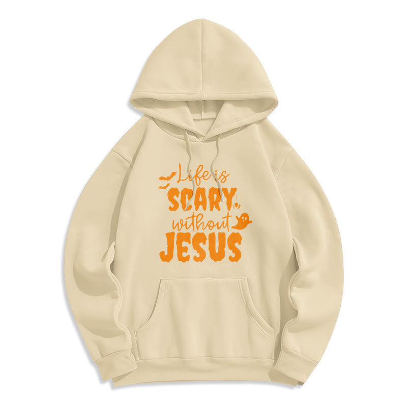 Christianartworkshop Sweat à capuche en polyester doublé polaire « La vie est effrayante sans Jésus » - Beige - 2XL - image 3