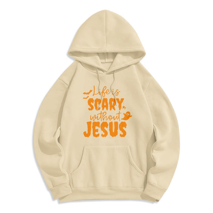 Christianartworkshop Sweat à capuche en polyester doublé polaire « La vie est effrayante sans Jésus » - Beige - 2XL - image 3