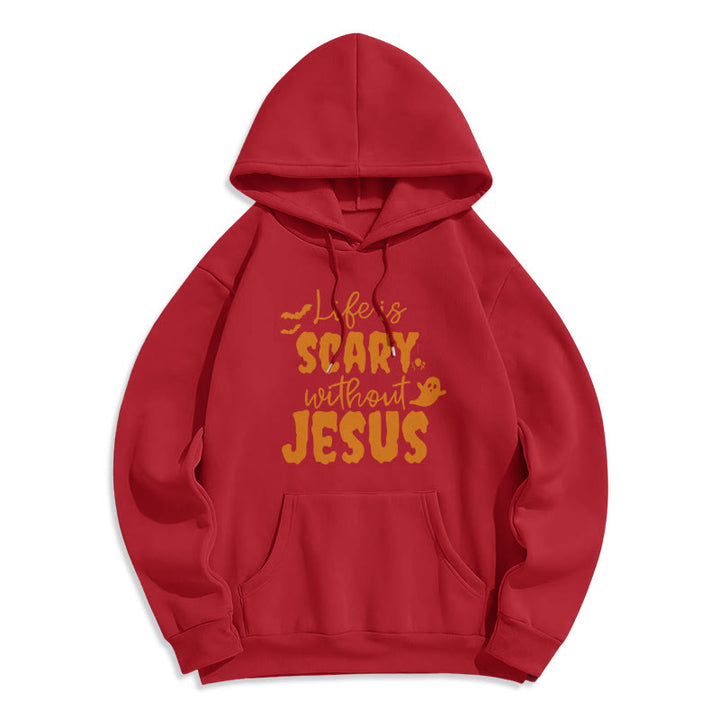 Christianartworkshop Sweat à capuche en polyester doublé polaire « La vie est effrayante sans Jésus » - Rouge - 2XL - image 7
