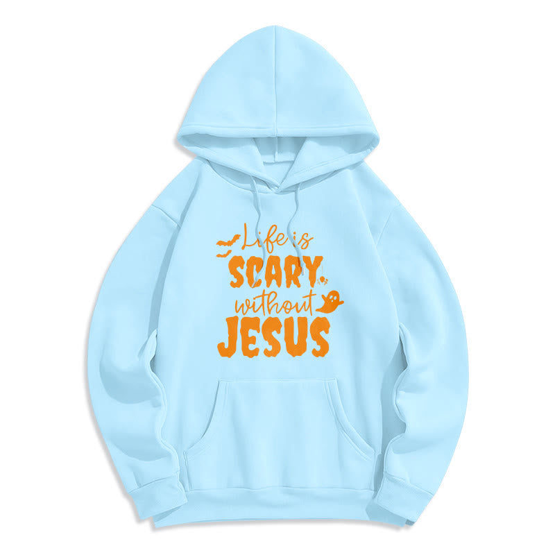 Christianartworkshop Sweat à capuche en polyester doublé polaire « La vie est effrayante sans Jésus » - Bleu - 2XL - image 4