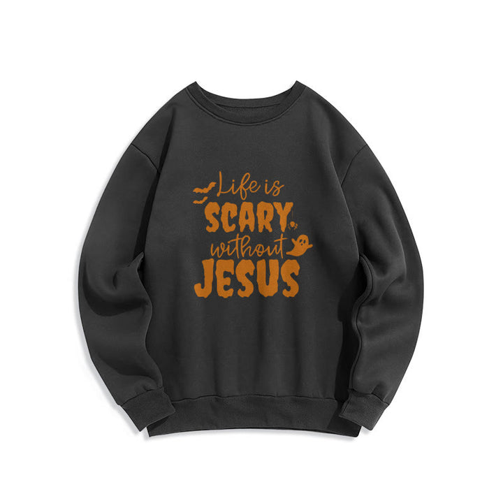 Christianartworkshop Sweat-shirt en polyester doublé polaire « La vie est effrayante sans Jésus » - Noir - 2XL - image 4