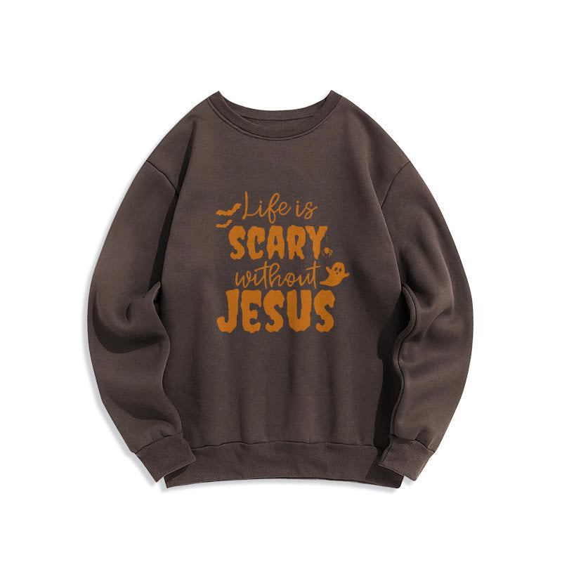 Christianartworkshop Sweat-shirt en polyester doublé polaire « La vie est effrayante sans Jésus » - Brun - 2XL - image 6