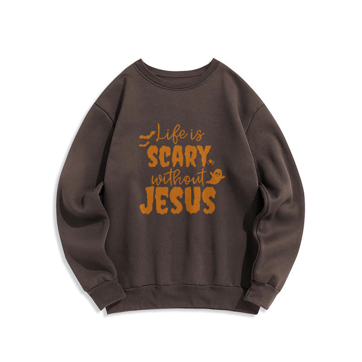 Christianartworkshop Sweat-shirt en polyester doublé polaire « La vie est effrayante sans Jésus » - Brun - 2XL - image 6