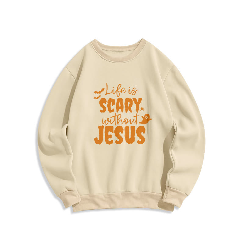 Christianartworkshop Sweat-shirt en polyester doublé polaire « La vie est effrayante sans Jésus » - Beige - 2XL - image 2