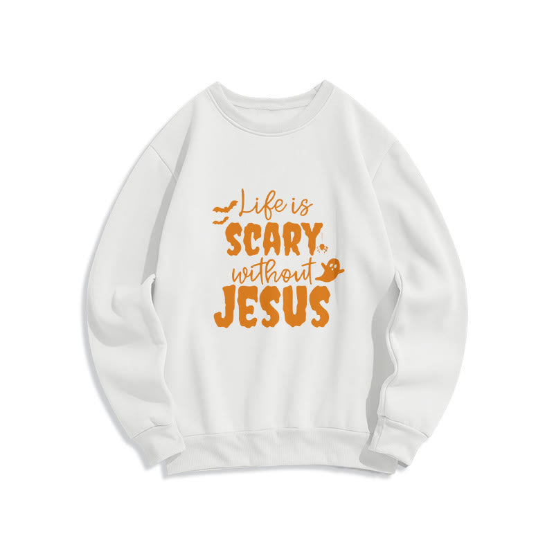 Christianartworkshop Sweat-shirt en polyester doublé polaire « La vie est effrayante sans Jésus » - Blanc - 2XL - image 0