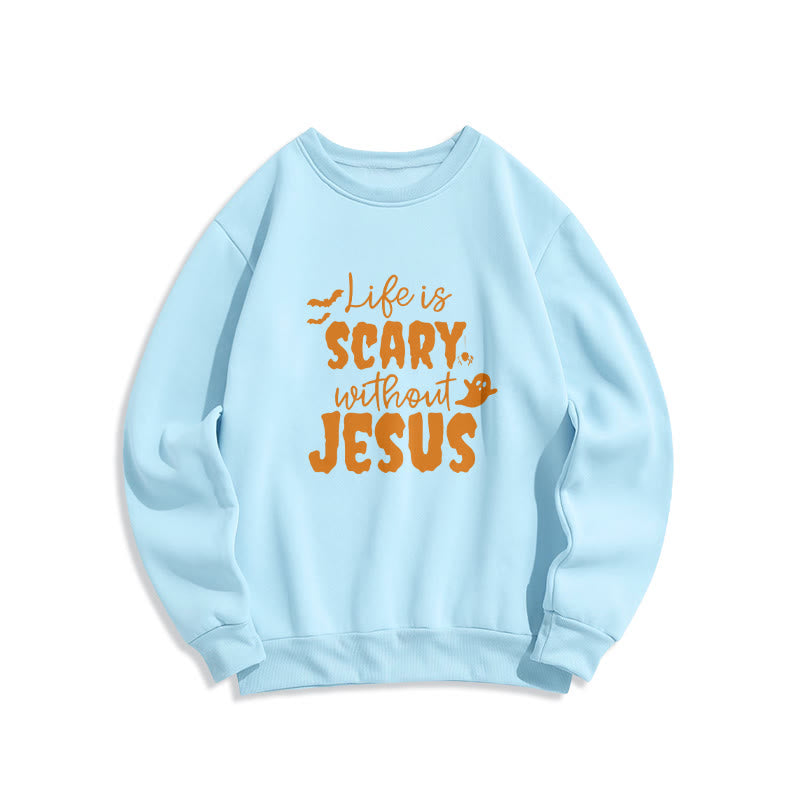 Christianartworkshop Sweat-shirt en polyester doublé polaire « La vie est effrayante sans Jésus » - Bleu - 2XL - image 3