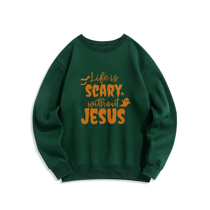 Christianartworkshop Sweat-shirt en polyester doublé polaire « La vie est effrayante sans Jésus » - Vert - 2XL - image 5