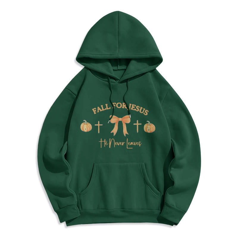 Christianartworkshop Automne pour Jésus Citrouille Croix et nœud Sweat à capuche en polyester doublé polaire - Vert - 2XL - image 0