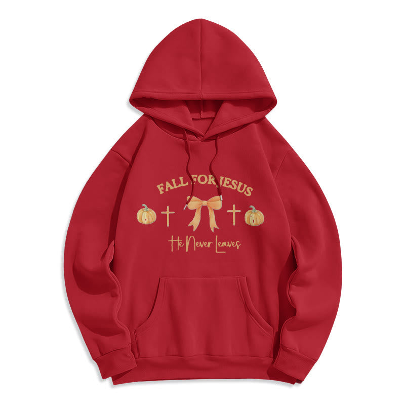 Christianartworkshop Automne pour Jésus Citrouille Croix et nœud Sweat à capuche en polyester doublé polaire - Rouge - 2XL - image 6