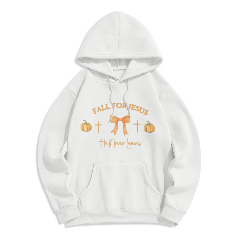 Christianartworkshop Automne pour Jésus Citrouille Croix et nœud Sweat à capuche en polyester doublé polaire - Blanc - 2XL - image 1