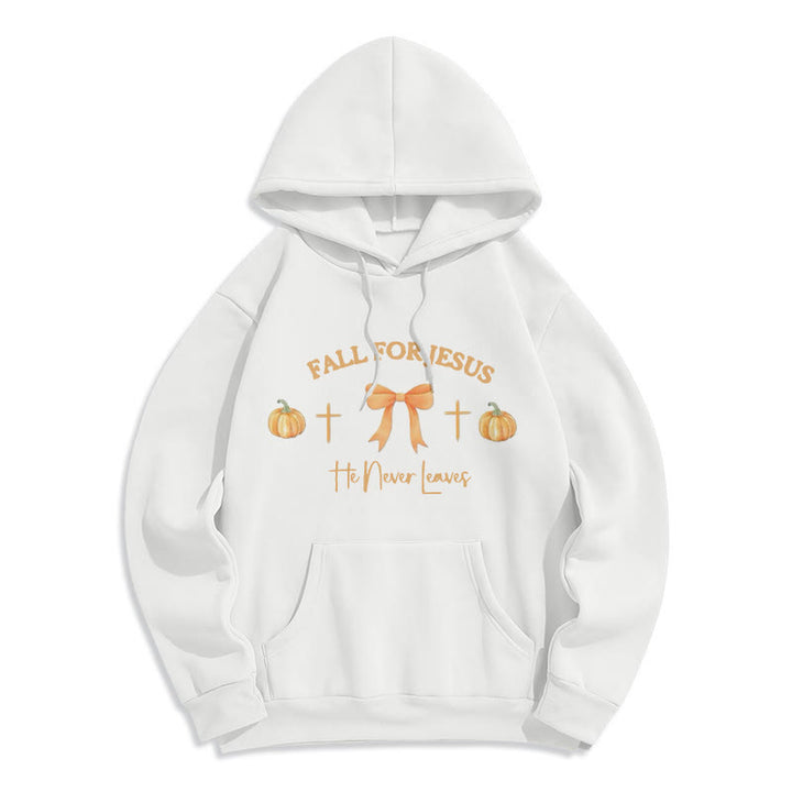 Christianartworkshop Automne pour Jésus Citrouille Croix et nœud Sweat à capuche en polyester doublé polaire - Blanc - 2XL - image 1