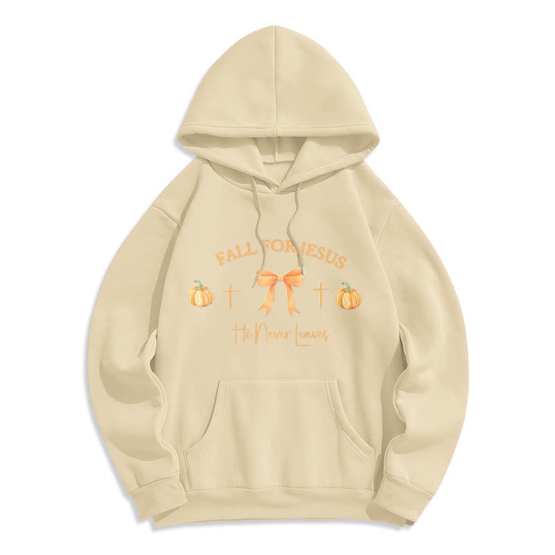 Christianartworkshop Automne pour Jésus Citrouille Croix et nœud Sweat à capuche en polyester doublé polaire - Beige - 2XL - image 3