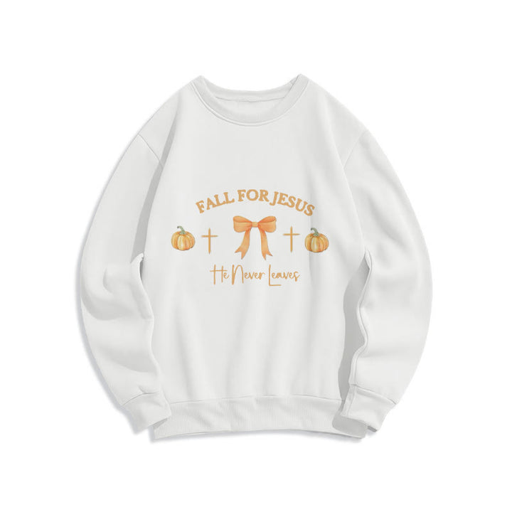 Christianartworkshop Automne pour Jésus Sweat-shirt en polyester doublé polaire avec citrouille, croix et nœud - Blanc - 2XL - image 2