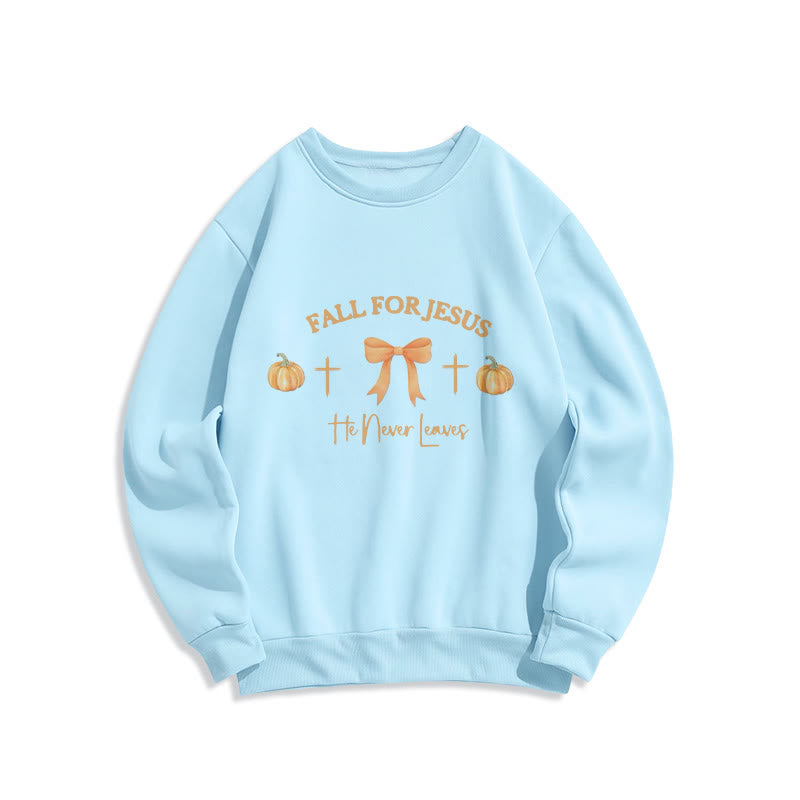 Christianartworkshop Automne pour Jésus Sweat-shirt en polyester doublé polaire avec citrouille, croix et nœud - Bleu - 2XL - image 3