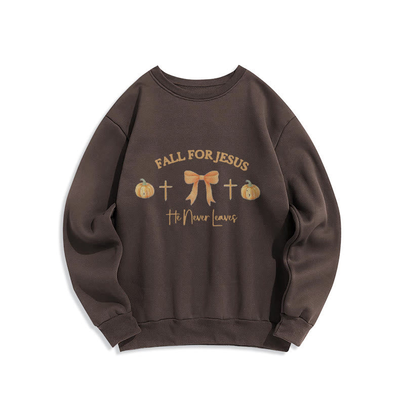 Christianartworkshop Automne pour Jésus Sweat-shirt en polyester doublé polaire avec citrouille, croix et nœud - Brun - 2XL - image 5