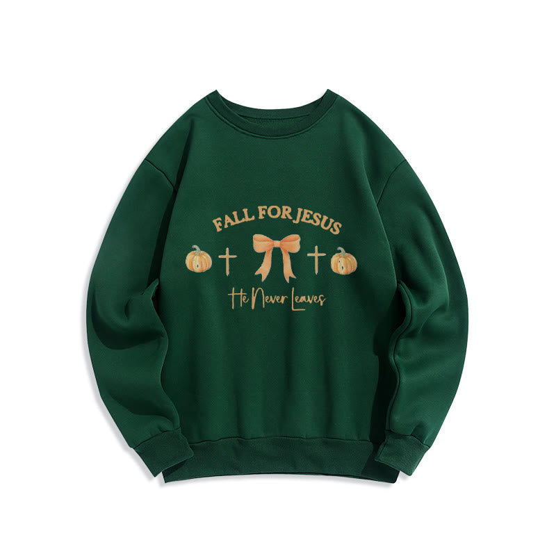 Christianartworkshop Automne pour Jésus Sweat-shirt en polyester doublé polaire avec citrouille, croix et nœud - Vert - 2XL - image 0