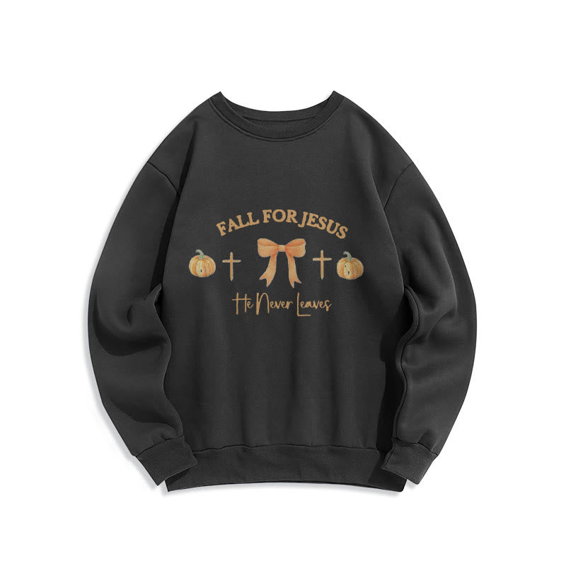 Christianartworkshop Automne pour Jésus Sweat-shirt en polyester doublé polaire avec citrouille, croix et nœud - Noir - 2XL - image 4