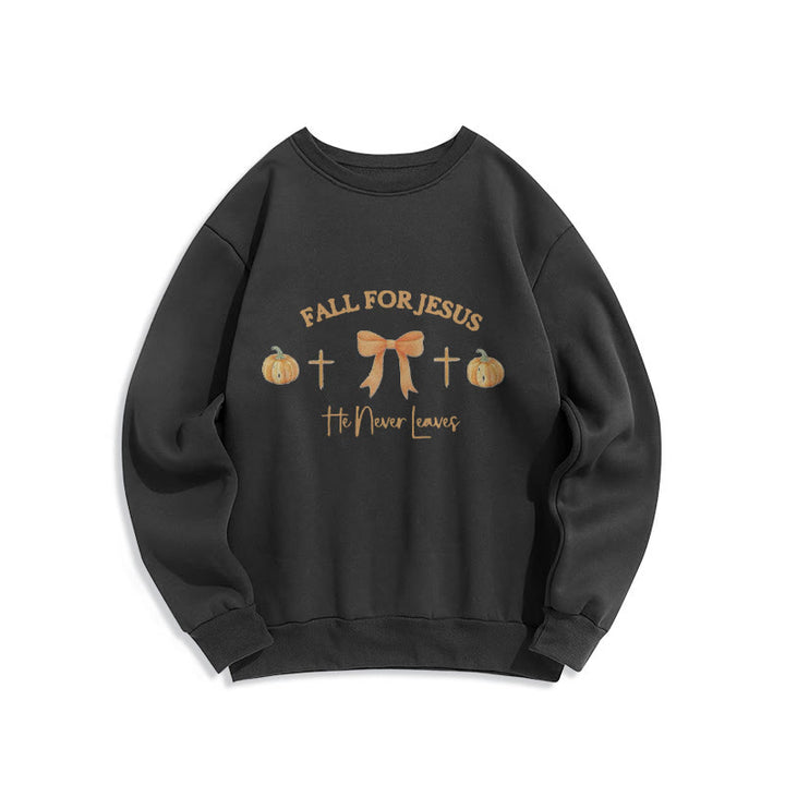 Christianartworkshop Automne pour Jésus Sweat-shirt en polyester doublé polaire avec citrouille, croix et nœud - Noir - 2XL - image 4
