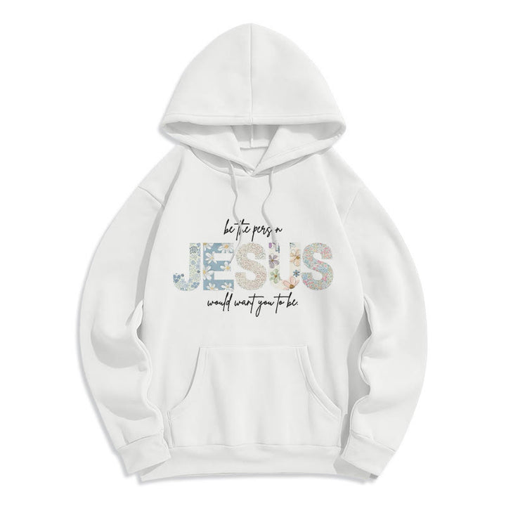 Sweat à capuche en polyester doublé polaire à motif floral et centré sur Jésus, Christianartworkshop - Blanc - 2XL - image 0