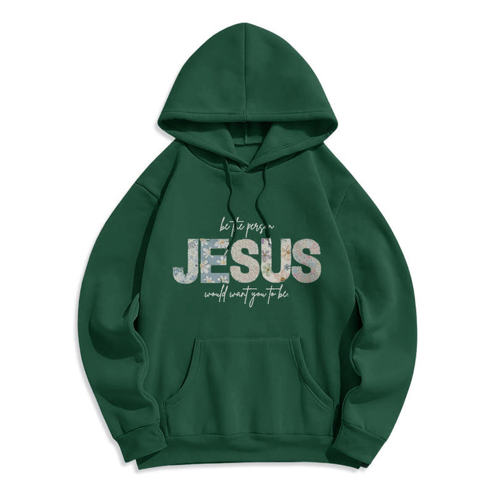 Sweat à capuche en polyester doublé polaire à motif floral et centré sur Jésus, Christianartworkshop - Vert - 2XL - image 4