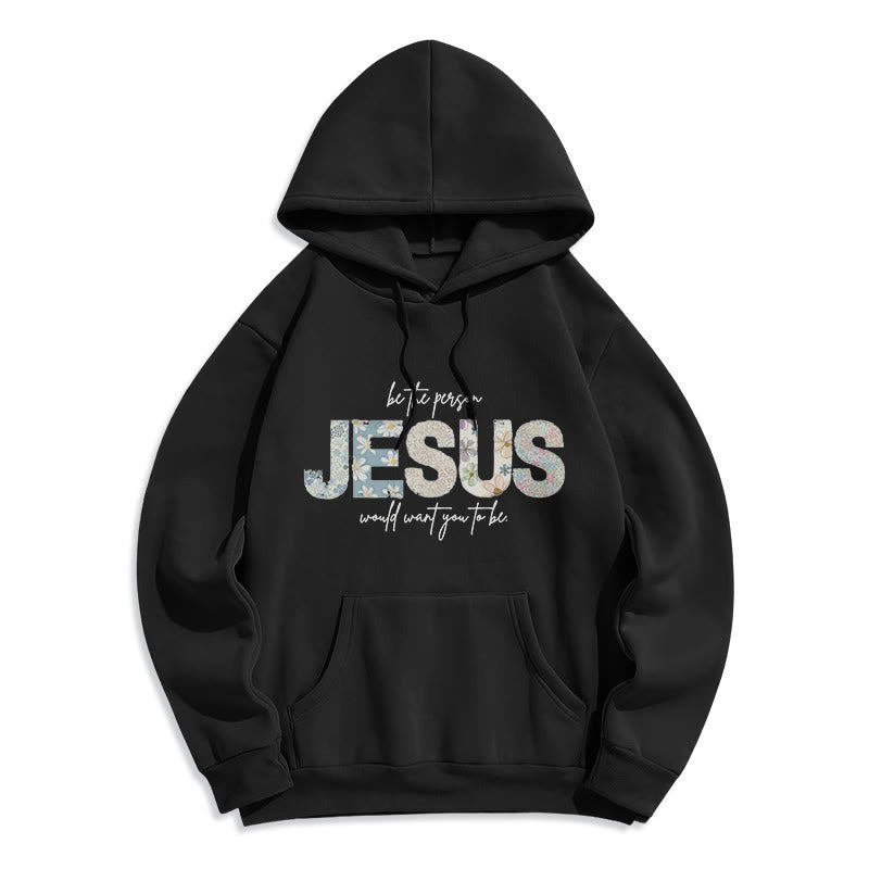 Sweat à capuche en polyester doublé polaire à motif floral et centré sur Jésus, Christianartworkshop - Noir - 2XL - image 1