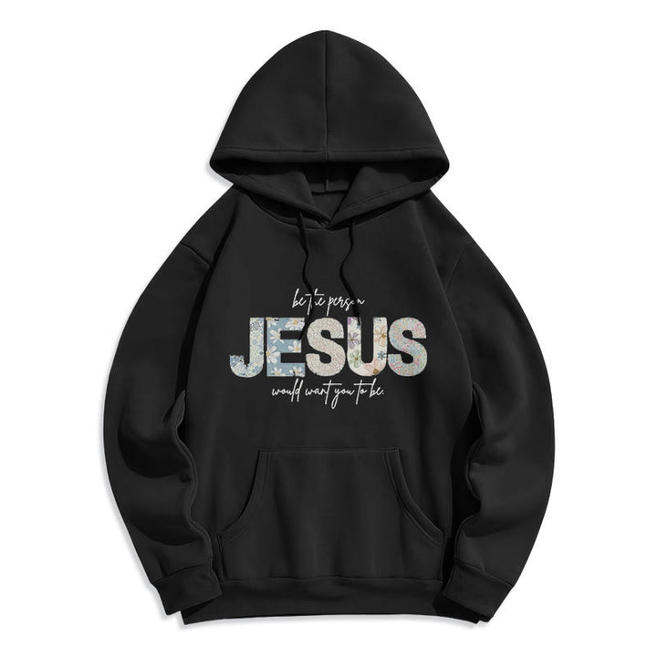 Sweat à capuche en polyester doublé polaire à motif floral et centré sur Jésus, Christianartworkshop - Noir - 2XL - image 1