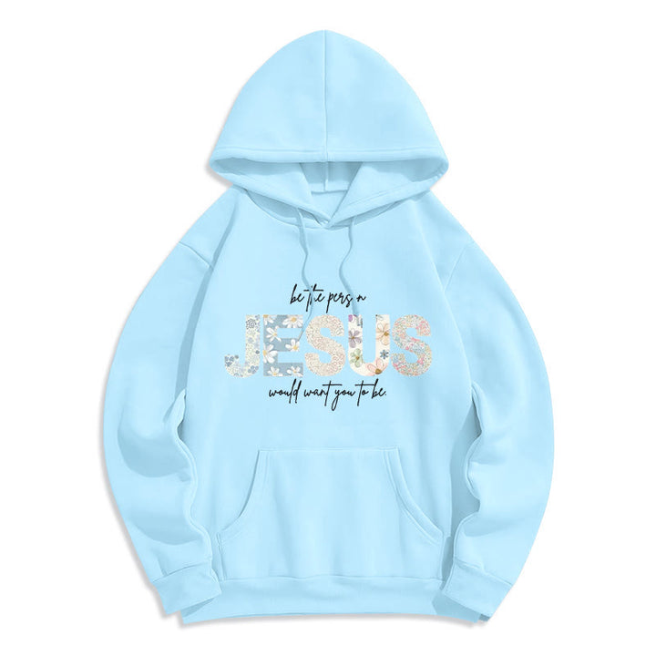 Sweat à capuche en polyester doublé polaire à motif floral et centré sur Jésus, Christianartworkshop - Bleu - 2XL - image 6